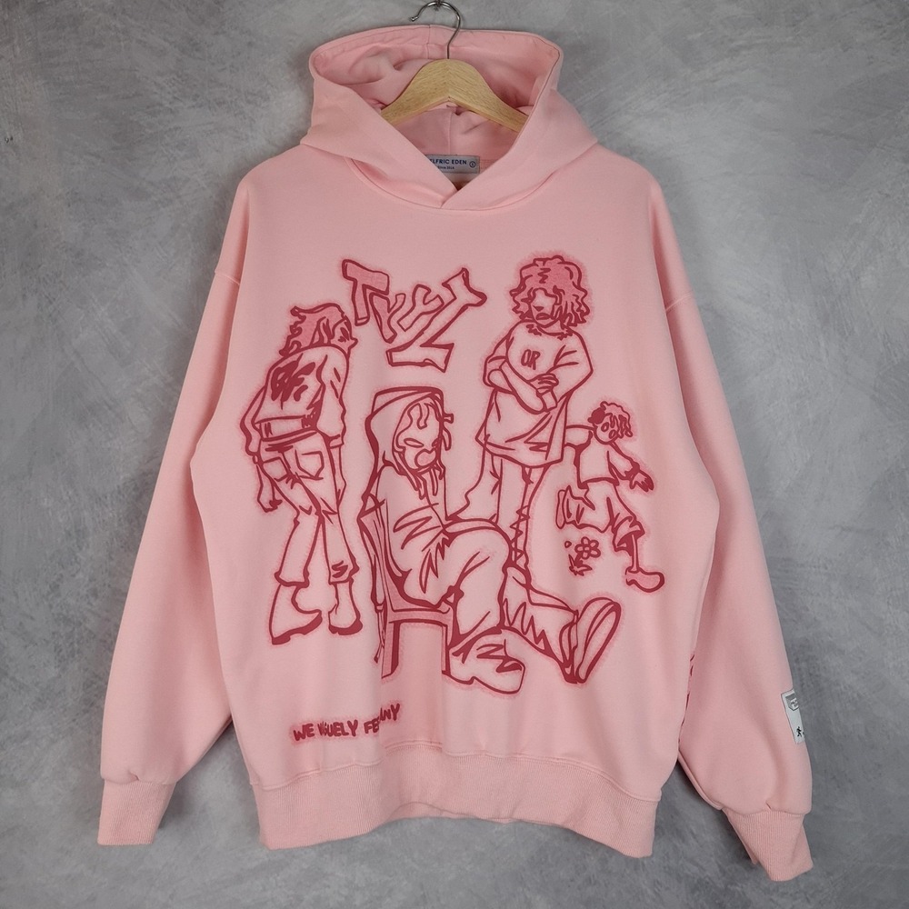 Aelfric Eden Hoodie Mens Small Pink Graphic Sweatshirt Cartoon Streetwear